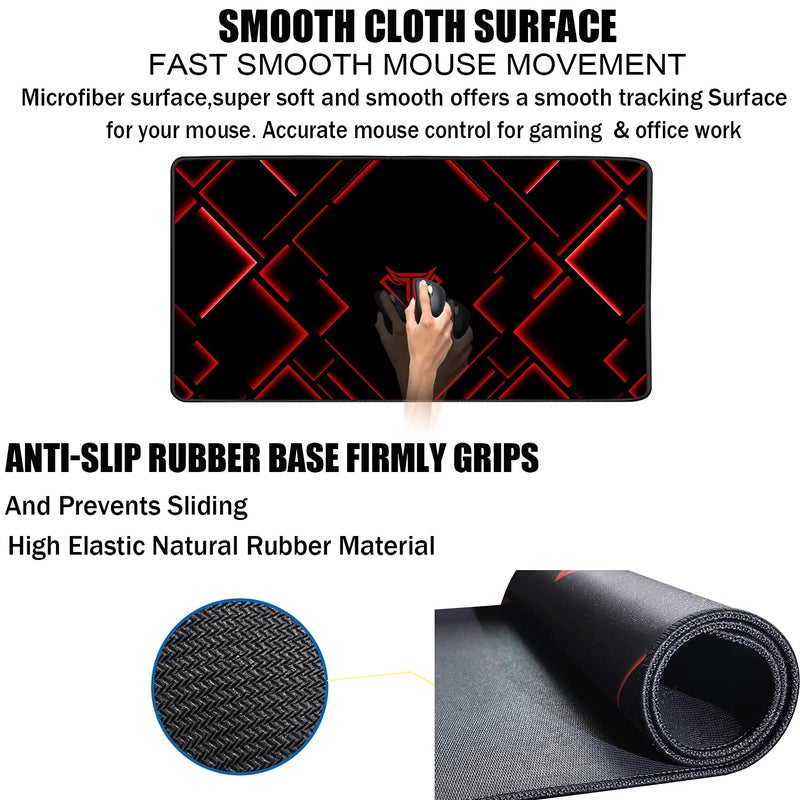 TEDNETGO Large Mouse Pad, Gaming Long Mouse Pad, Waterproof Extra Large Big Mousepad with Stitched Edge, XXL Non-Slip Computer Computer Keyboard Pad Mat for Gamer/Desktop/Office/Home, RED - Image 3