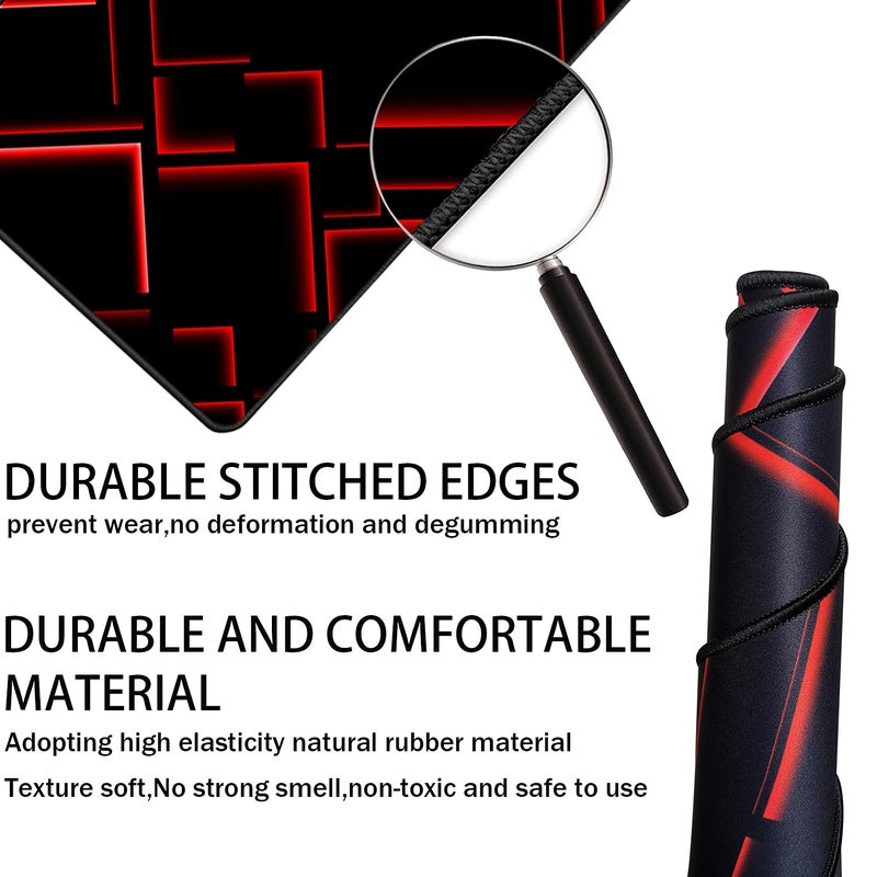 TEDNETGO Large Mouse Pad, Gaming Long Mouse Pad, Waterproof Extra Large Big Mousepad with Stitched Edge, XXL Non-Slip Computer Computer Keyboard Pad Mat for Gamer/Desktop/Office/Home, RED - Image 2