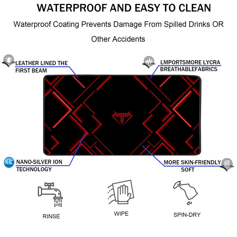 TEDNETGO Large Mouse Pad, Gaming Long Mouse Pad, Waterproof Extra Large Big Mousepad with Stitched Edge, XXL Non-Slip Computer Computer Keyboard Pad Mat for Gamer/Desktop/Office/Home, RED - Image 4