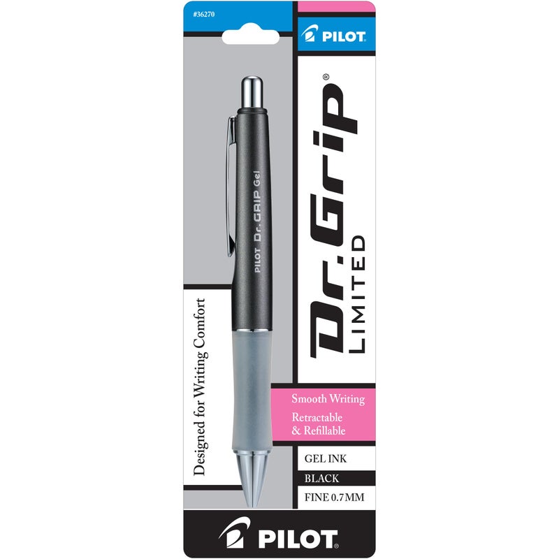 PILOT Dr. Grip Limited Refillable & Retractable Gel Ink Rolling Ball Pen, Fine Point, Metallic Charcoal Gray Barrel, Black Ink, Single Pen (36270) - Image 1