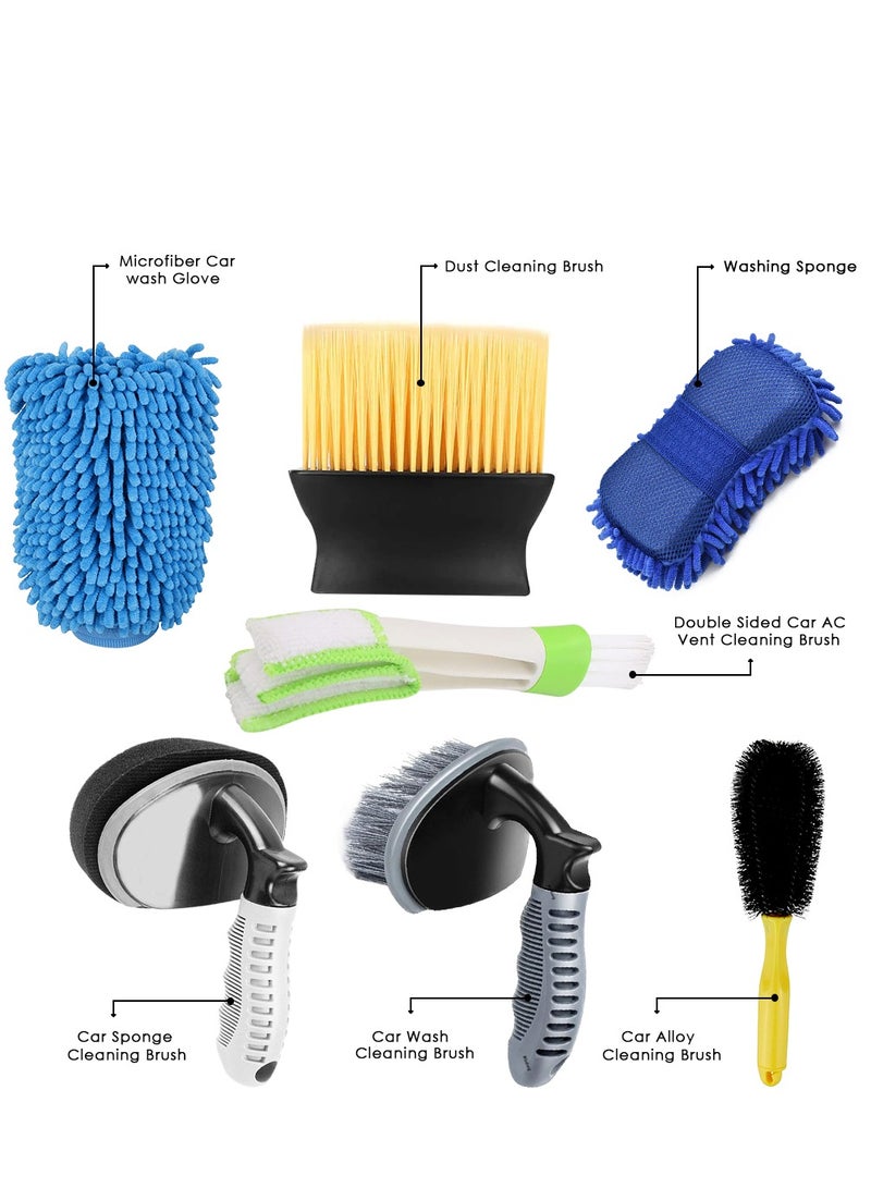 Generic Premium Quality All in One Car Cleaning kit,  Microfiber Glove, Dust Cleaning Brush, Washing Sponge, Ac Vent Cleaning Brush, Car Cleaning Sponge Brush , Car Wash Cleaning Brush, Car Alloy Cleaning Bru  - Image 2