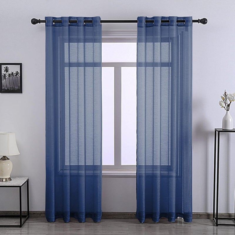 DONREN 108 Inch Extra Length Sheer Curtains for Bedroom - Grommet Top Solid Luxury Soft Gauze Voile Window Panels for Patio (52 W x 108 L,Navy Blue,2 Pieces) - Image 1