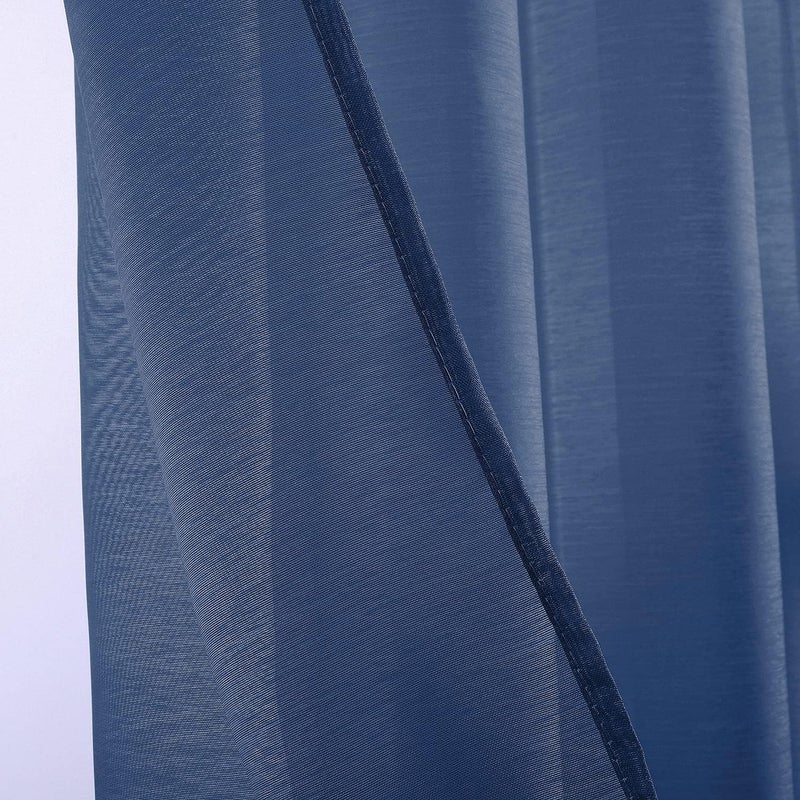 DONREN 108 Inch Extra Length Sheer Curtains for Bedroom - Grommet Top Solid Luxury Soft Gauze Voile Window Panels for Patio (52 W x 108 L,Navy Blue,2 Pieces) - Image 4