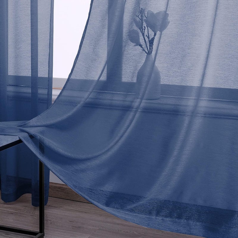 DONREN 108 Inch Extra Length Sheer Curtains for Bedroom - Grommet Top Solid Luxury Soft Gauze Voile Window Panels for Patio (52 W x 108 L,Navy Blue,2 Pieces) - Image 2