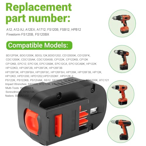 Hanaix 4500mAh Ni-MH 12V HPB12 Battery for Black & Decker A1712 FS120B FSB12 A12 A12-XJ A12EX FS120B Firestorm FSB120B FS120BX Cordless Drill Black and Decker 12V Battery - Image 3