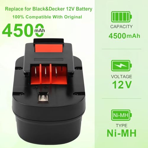 Hanaix 4500mAh Ni-MH 12V HPB12 Battery for Black & Decker A1712 FS120B FSB12 A12 A12-XJ A12EX FS120B Firestorm FSB120B FS120BX Cordless Drill Black and Decker 12V Battery - Image 2