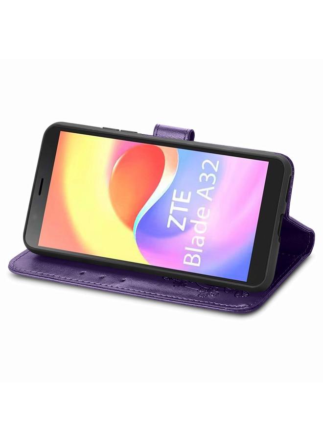 إيروريكس جراب لهاتف ZTE Blade A32 مصنوع من الجلد مع مشبك منقوش بأربع أوراق - Image 4