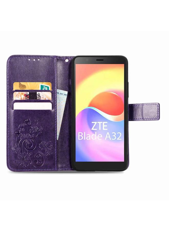 إيروريكس جراب لهاتف ZTE Blade A32 مصنوع من الجلد مع مشبك منقوش بأربع أوراق - Image 3