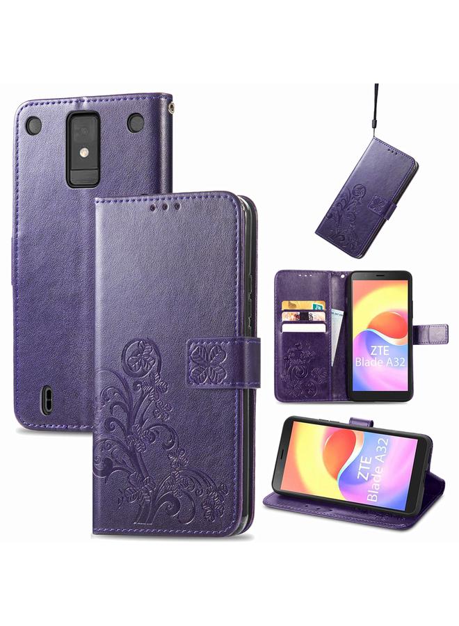 إيروريكس جراب لهاتف ZTE Blade A32 مصنوع من الجلد مع مشبك منقوش بأربع أوراق - Image 1