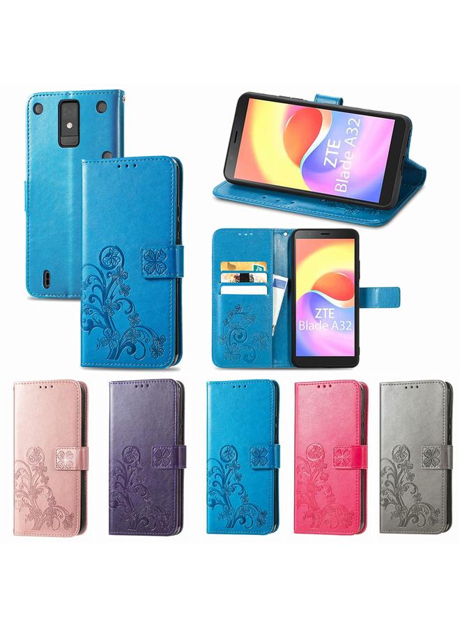 إيروريكس جراب لهاتف ZTE Blade A32 مصنوع من الجلد مع مشبك منقوش بأربع أوراق - Image 5