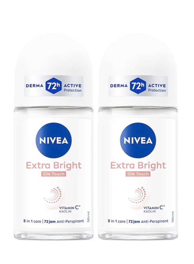 نيفيا عبوتين مزيل عرق نيفيا إكسترا برايت سيلك تاتش رول أون ٥٠ مل - Image 1