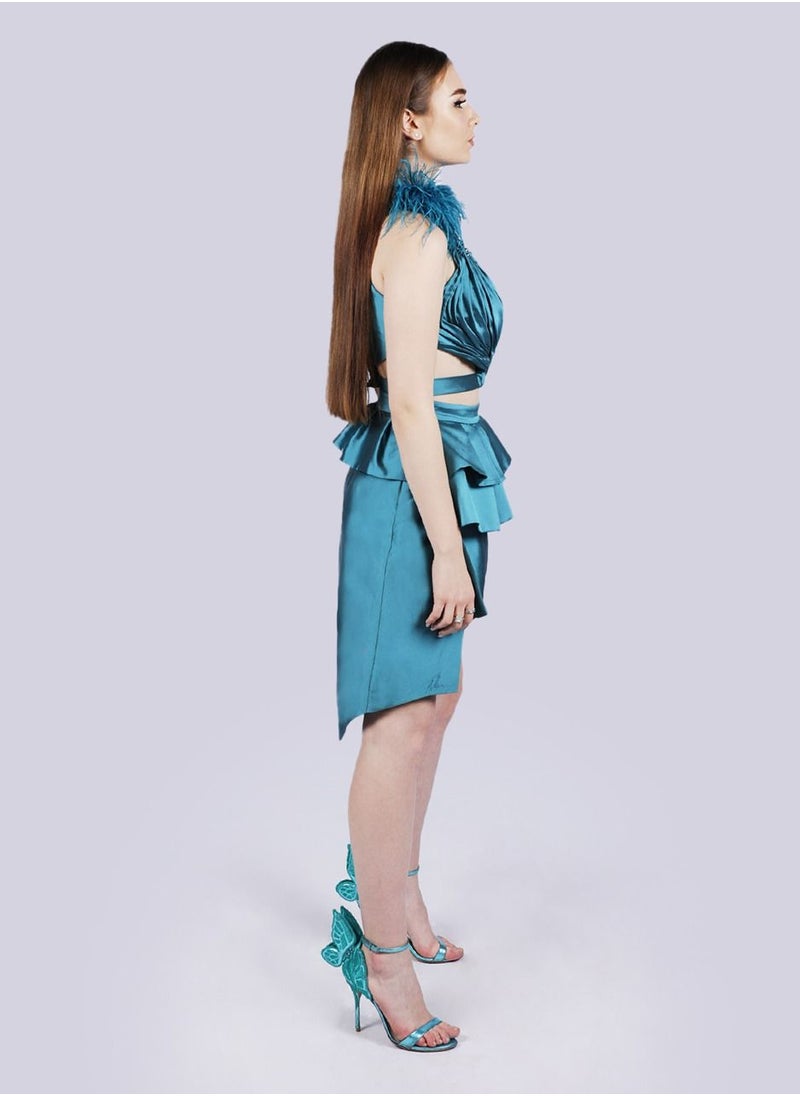 NIVA FASHION HOUSE - Ruffle Above Knee - Blue SKIRT - Image 1