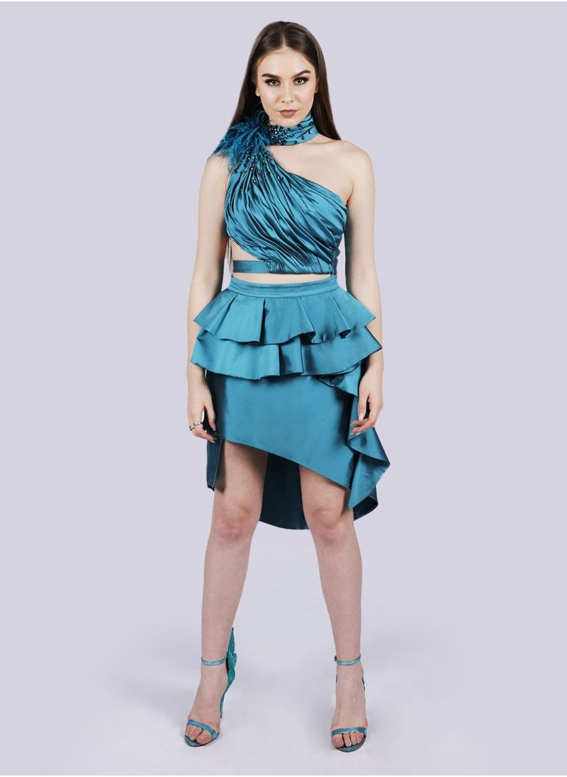 NIVA FASHION HOUSE - Ruffle Above Knee - Blue SKIRT - Image 1