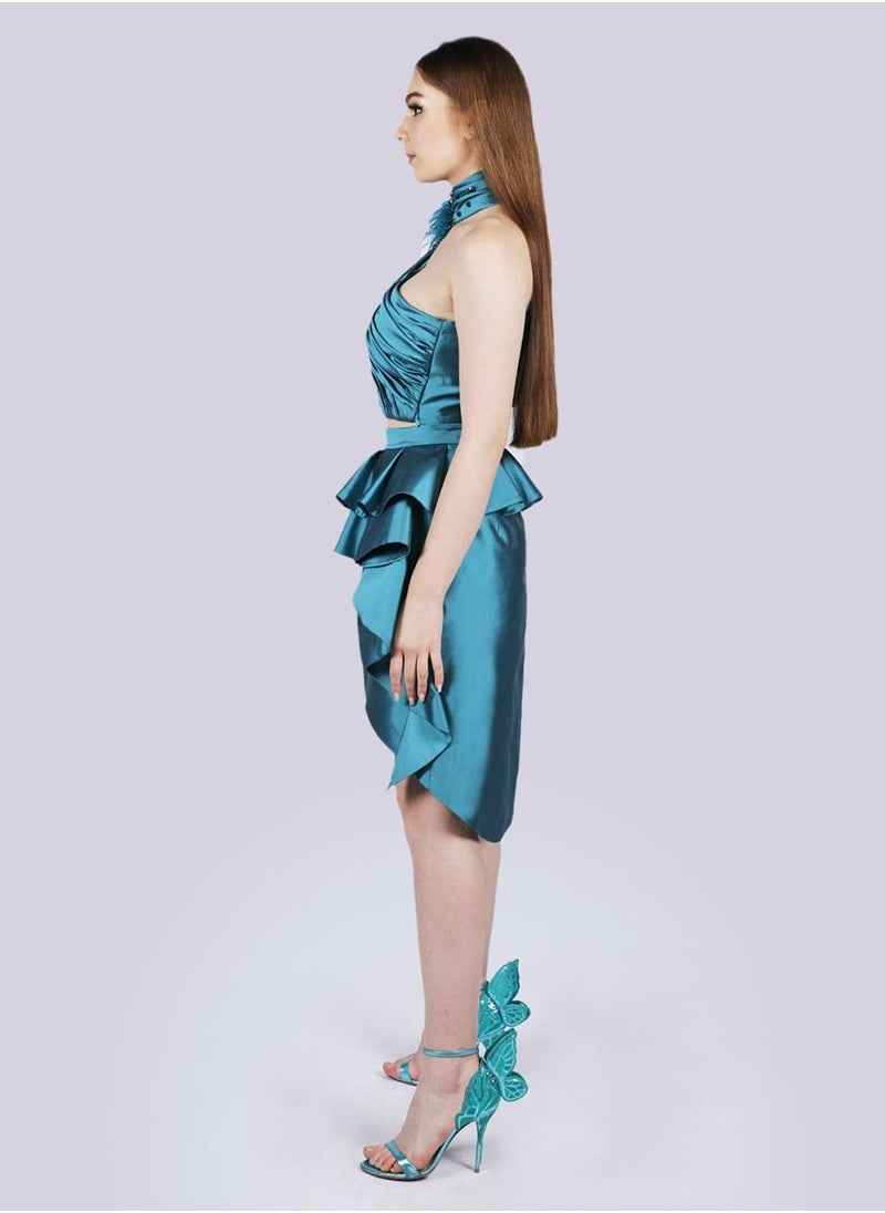 NIVA FASHION HOUSE - Ruffle Above Knee - Blue SKIRT - Image 1