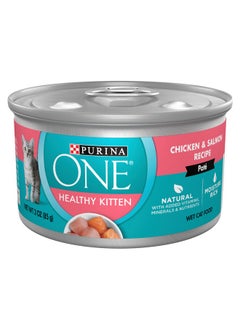 Purina ONE Grain Free, Natural Pate Wet Kitten Food, Healthy Kitten Chicken & Salmon Recipe  (Pack Of 24) 3 Oz. PullTop Cans  - Image 1