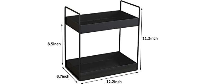 12FOR COLLECTION رف قائم ذو طبقتين، منظم تخزين لسطح المطبخ/الحمام، باللون الأسود (صنع في الهند، مطلي بالبودرة، معدني) - Image 4