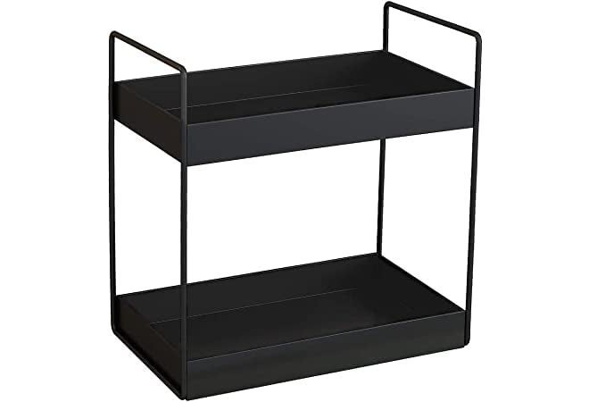 12FOR COLLECTION رف قائم ذو طبقتين، منظم تخزين لسطح المطبخ/الحمام، باللون الأسود (صنع في الهند، مطلي بالبودرة، معدني) - Image 1