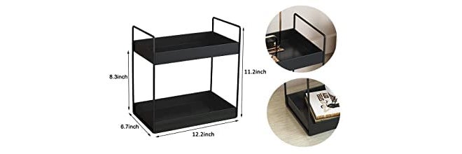 12FOR COLLECTION رف قائم ذو طبقتين، منظم تخزين لسطح المطبخ/الحمام، باللون الأسود (صنع في الهند، مطلي بالبودرة، معدني) - Image 3