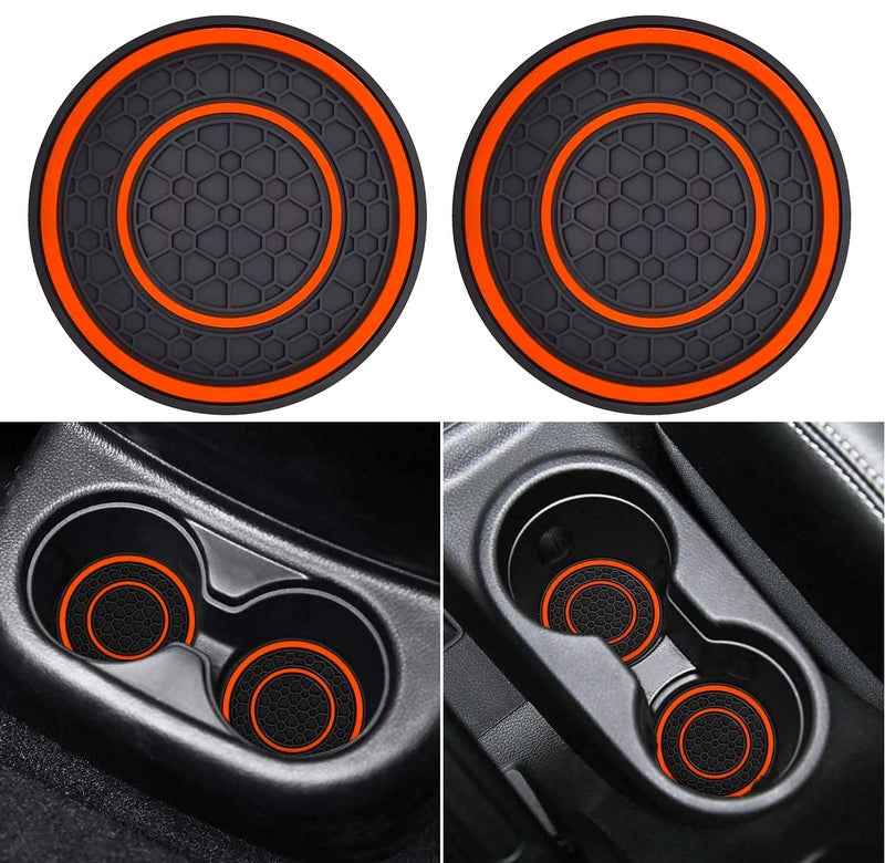 Auprite Car Cup Holder Coasters 2 Pack Universal Auto Anti Slip Cup Holder Insert Coaster Car Interior Accessories Orange