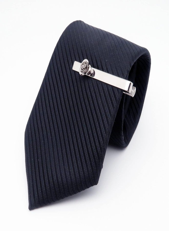 Jonwo Rose Flower Men's Tie Clip With Presentation Box Tie Bar for Gentleman Regular Necktie Tie for Daily Business Anniversary Wedding Occasions (Silver Rose Tie Clip) - Image 2