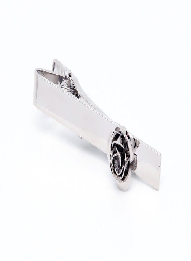 Jonwo Rose Flower Men's Tie Clip With Presentation Box Tie Bar for Gentleman Regular Necktie Tie for Daily Business Anniversary Wedding Occasions (Silver Rose Tie Clip) - Image 4