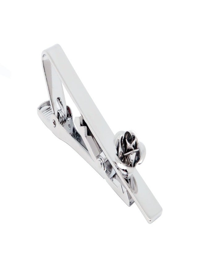 Jonwo Rose Flower Men's Tie Clip With Presentation Box Tie Bar for Gentleman Regular Necktie Tie for Daily Business Anniversary Wedding Occasions (Silver Rose Tie Clip) - Image 1