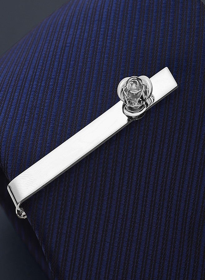 Jonwo Rose Flower Men's Tie Clip With Presentation Box Tie Bar for Gentleman Regular Necktie Tie for Daily Business Anniversary Wedding Occasions (Silver Rose Tie Clip) - Image 3