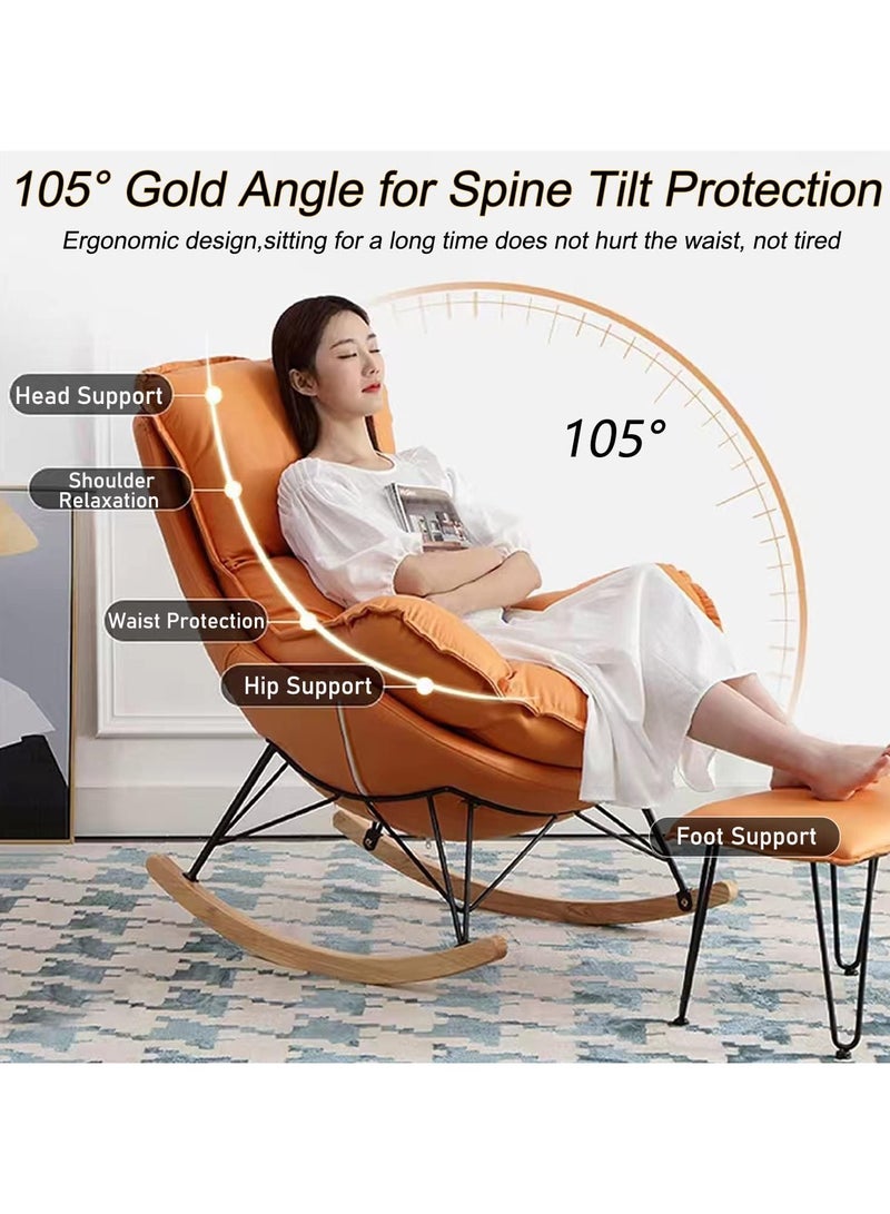 Generic Rocking Chair with Padded Cushion,Modern Rocker Recliner Chair,Fabric Rocking Swing Chair,Comfortable Relax Lounge Chair Lazy Sofa Chair,Orange - Image 2