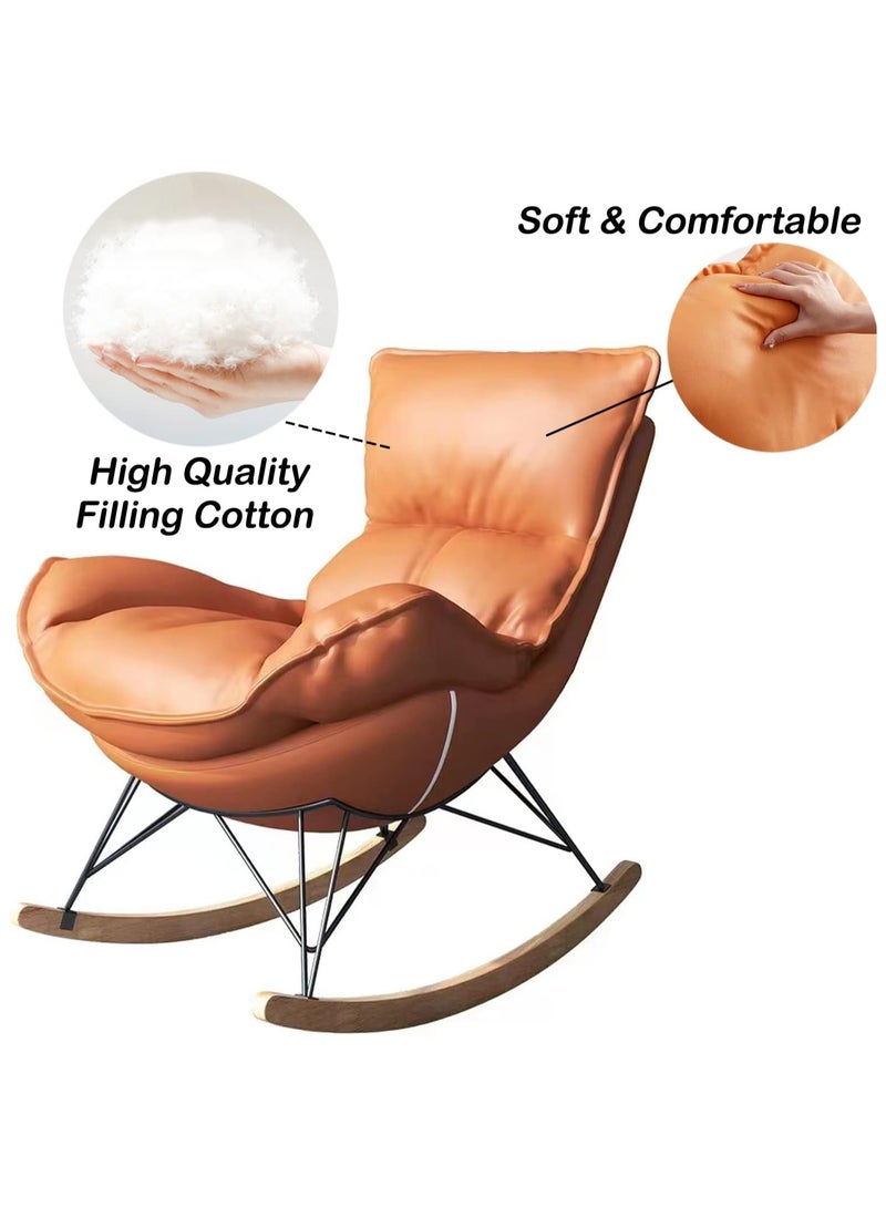 Generic Rocking Chair with Padded Cushion,Modern Rocker Recliner Chair,Fabric Rocking Swing Chair,Comfortable Relax Lounge Chair Lazy Sofa Chair,Orange - Image 3