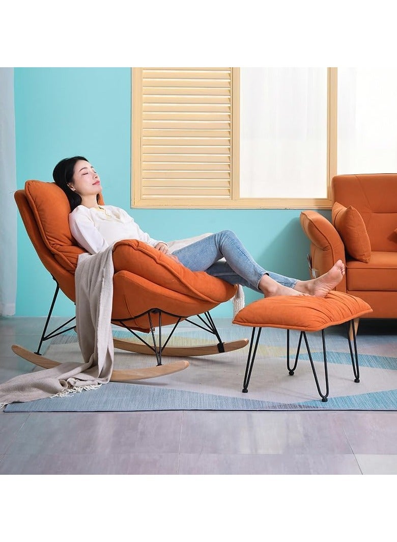 Generic Rocking Chair with Padded Cushion,Modern Rocker Recliner Chair,Fabric Rocking Swing Chair,Comfortable Relax Lounge Chair Lazy Sofa Chair,Orange - Image 1