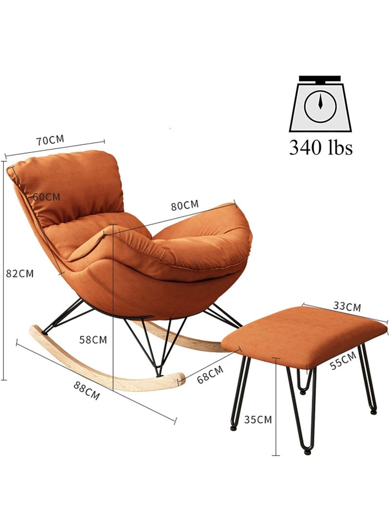 Generic Rocking Chair with Padded Cushion,Modern Rocker Recliner Chair,Fabric Rocking Swing Chair,Comfortable Relax Lounge Chair Lazy Sofa Chair,Orange - Image 5