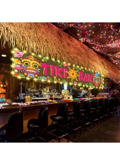 Hawaiian Tiki Party Decorations, Luau Tiki Decorations Banner, Tiki Bar Sign With Lights For Summer Aloha Moana Hawaii Luau Party Decorations, Tropical Birthday Beach Pool Party Supplies