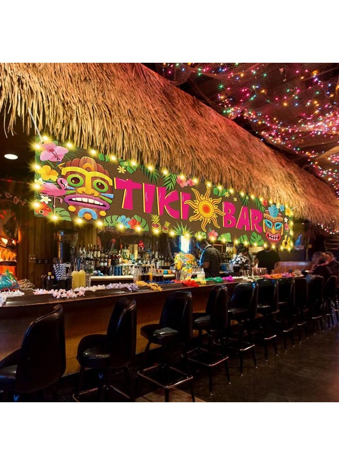OuMuaMua - Hawaiian Tiki Party Decorations, Luau Tiki Decorations Banner, Tiki Bar Sign With Lights For Summer Aloha Moana Hawaii Luau Party Decorations, Tropical Birthday Beach Pool Party Supplies - Image 1