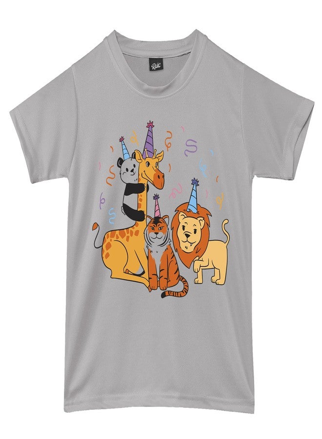RISH Tshirt for Boys and Kids | Soft Quick Dry Tshirts - Animal Birthday Printed Casuals - Grey Tshirt 4-5 Years - Image 1