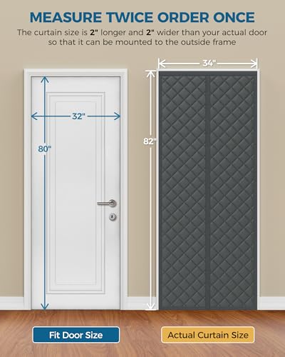 Augblinds Magnetic Thermal Insulated Door Curtain Fits Door Size 32 x 80 Inch, Insulation Cover for Cold, Oxford Cloth Thicken Cotton Filled Blanket for Front Back Attic Door in Winter, Grey - Image 4