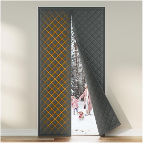 Augblinds Magnetic Thermal Insulated Door Curtain Fits Door Size 32 x 80 Inch, Insulation Cover for Cold, Oxford Cloth Thicken Cotton Filled Blanket for Front Back Attic Door in Winter, Grey - Image 1