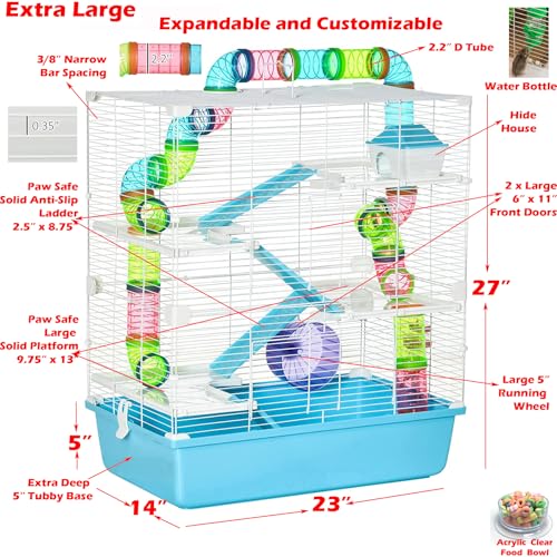 Mcage Extra Large 23" Multi-Tiers Easy Setup Hamster Palace Gerbil Habitat Mouse House Mice Home Critters Cage Complete Set of Accessories Expandable Customizable Hide House Food Bowl Running Wheel - Image 2