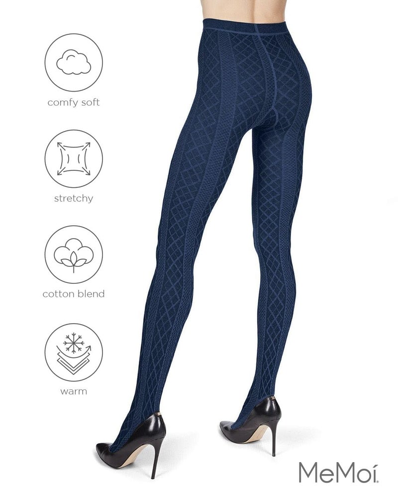 MeMoi Juneau Diamonds Cotton Tights for Women, Cozy and Elegant Sweater Tights - Sizes Small to X-Large, Navy Blazer, L-XL - Image 5