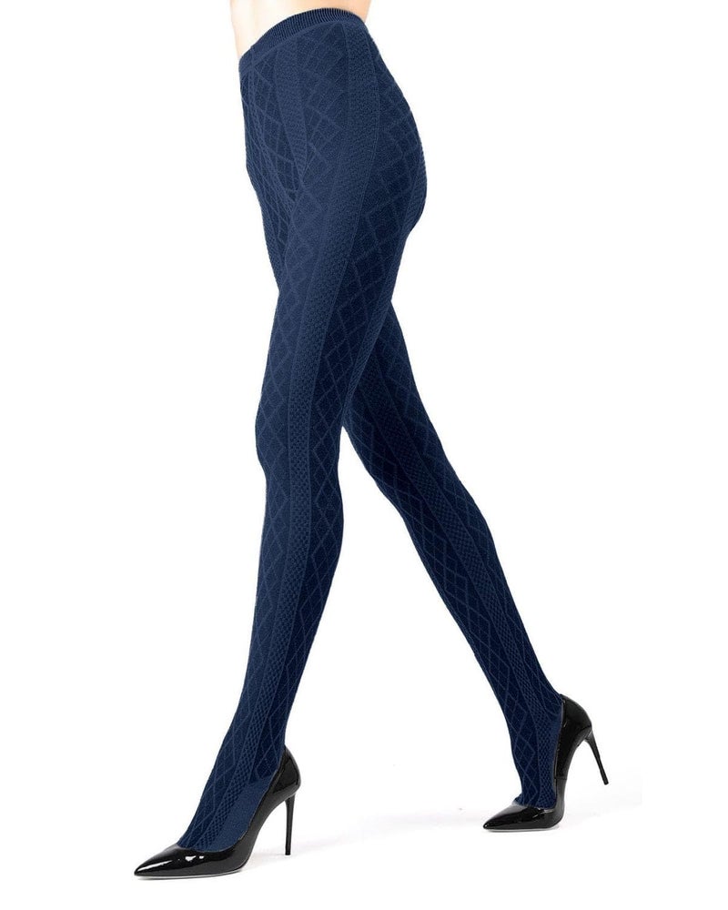 MeMoi Juneau Diamonds Cotton Tights for Women, Cozy and Elegant Sweater Tights - Sizes Small to X-Large, Navy Blazer, L-XL - Image 1