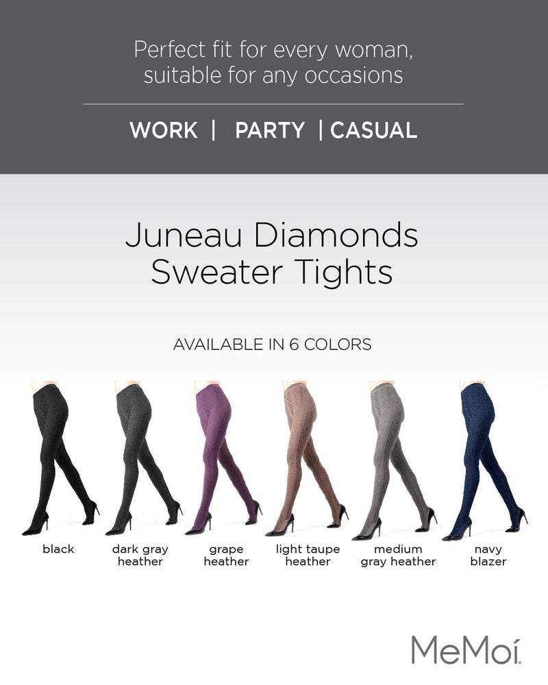 MeMoi Juneau Diamonds Cotton Tights for Women, Cozy and Elegant Sweater Tights - Sizes Small to X-Large, Navy Blazer, L-XL - Image 2