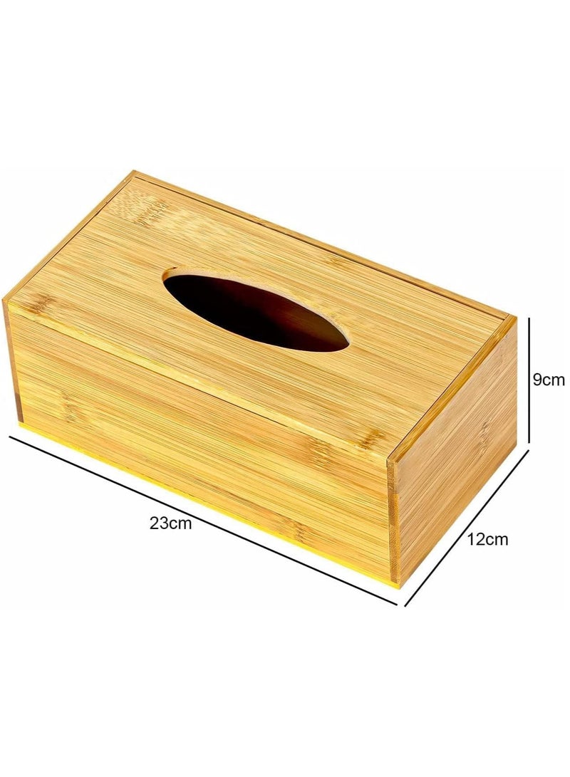 ECVV صندوق مناديل مستطيل من الخيزران 23 × 12 × 9 سم حامل مناديل خشبي مستطيل حديث بأسلوب بسيط يناسب الحمام ومكتب العمل وطاولة السرير - Image 3