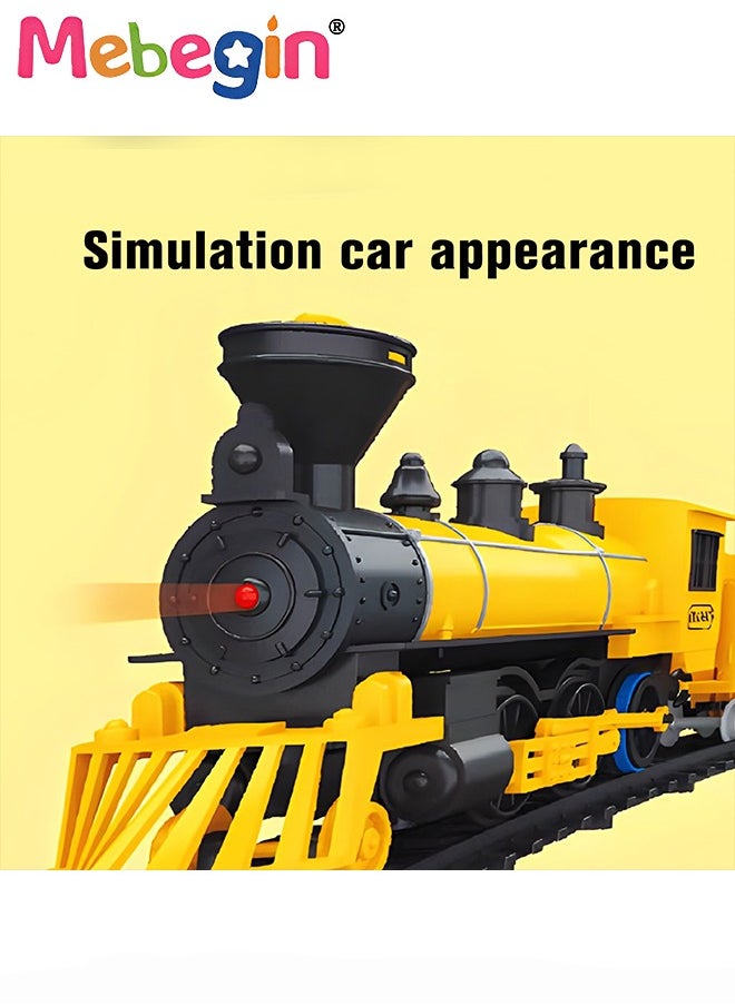 Electric Model Train Set for Kids, Engine Cargo Car with Long Track, Classic Train Set with Sound Battery-Powered Toy Gift for Kids Boys Girls Age 3+,Yellow  - Image 4