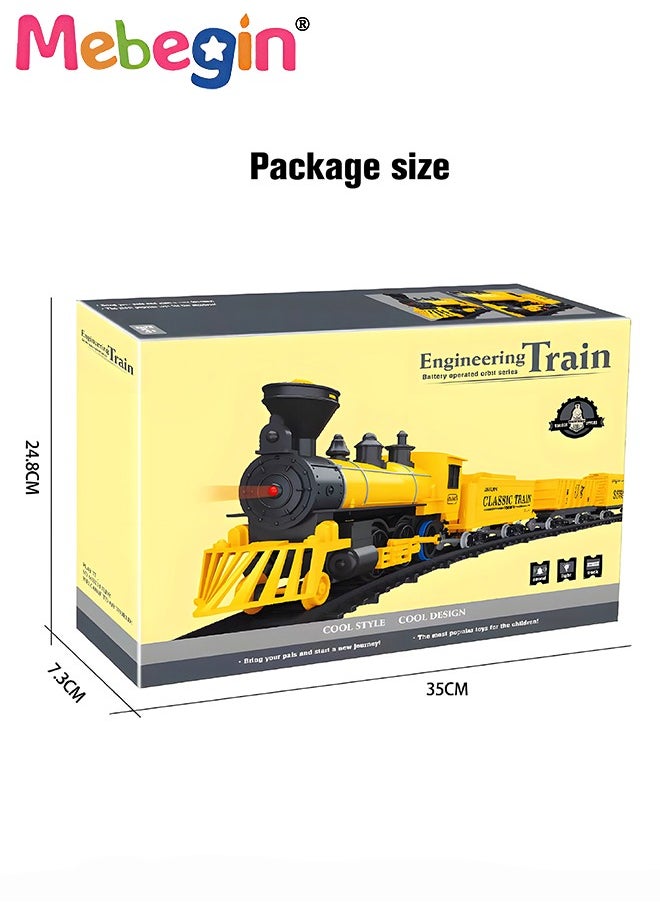 Electric Model Train Set for Kids, Engine Cargo Car with Long Track, Classic Train Set with Sound Battery-Powered Toy Gift for Kids Boys Girls Age 3+,Yellow  - Image 2