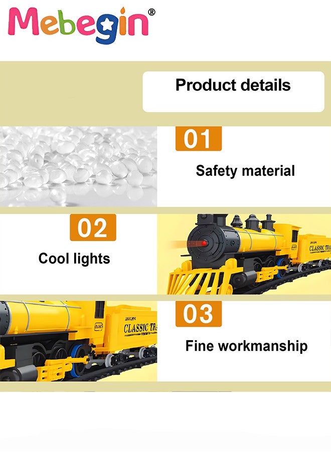 Electric Model Train Set for Kids, Engine Cargo Car with Long Track, Classic Train Set with Sound Battery-Powered Toy Gift for Kids Boys Girls Age 3+,Yellow  - Image 5