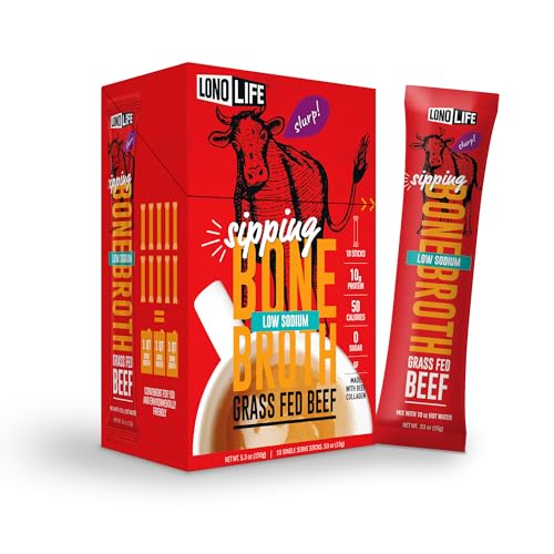 LonoLife Low Sodium Beef Bone Broth Powder Mix | Grass-Fed, 10g Protein | Collagen-Rich, Keto & Paleo Friendly | Natural Ingredients | 10 Portable Stick Pack Servings - Image 1