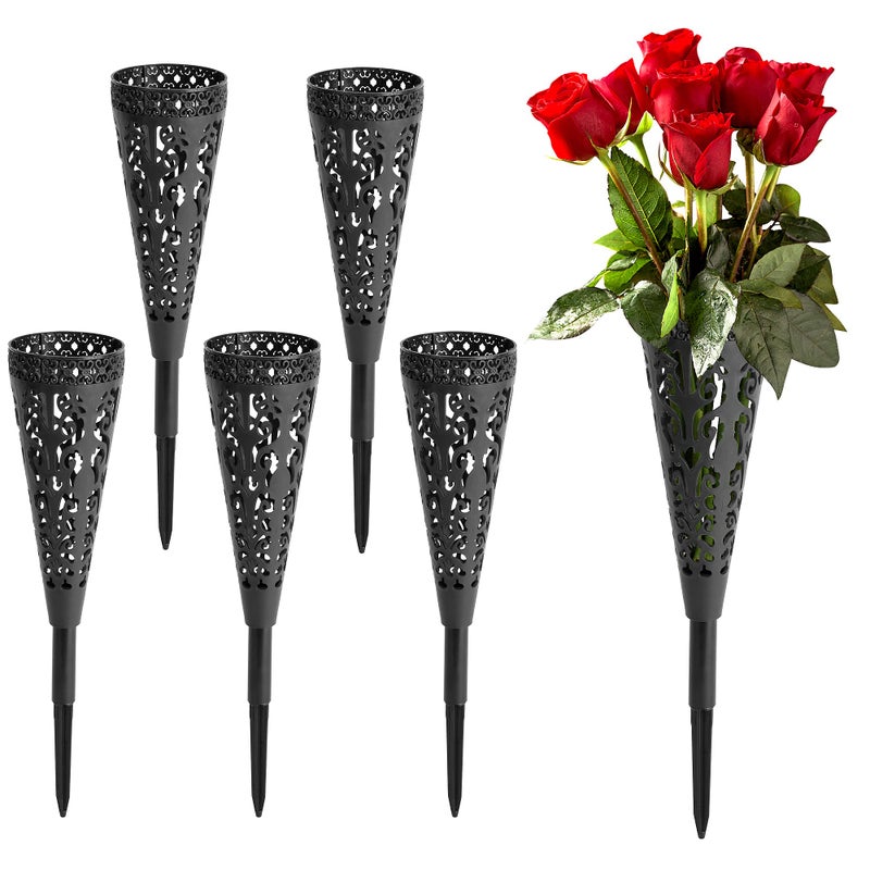 6 pcs Grave VaseMemorial Floral Vase Cemetery Grave Cone Flower Holder Cemetary Vase with Spike for Grave DecorationsGrave Lawn MemorialCone 6