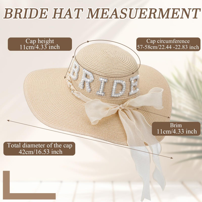Cozypower Bride Sun Hat Wide Brim Straw Floppy Bride Beach Hat for Women Bridal Honeymoon Wedding Party Engagement(Beige) - Image 2