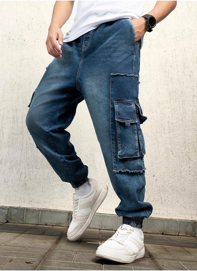 Hubberholme - Mid Rise Relaxed Fit Cargo Flap Pocket Jeans by Styli - Image 1