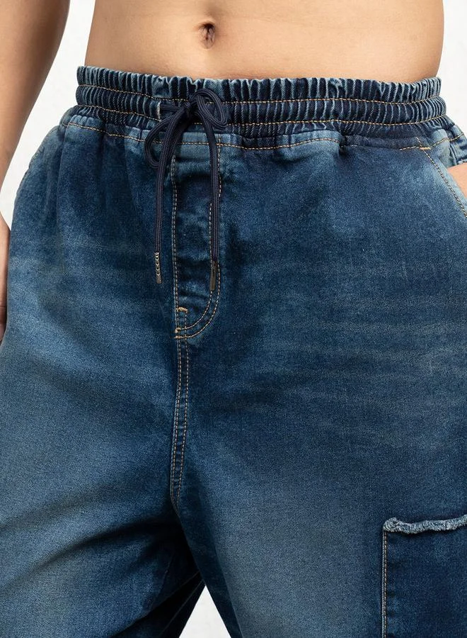 Hubberholme Mid Rise Relaxed Fit Cargo Flap Pocket Jeans by Styli