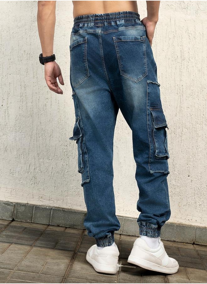 Hubberholme - Mid Rise Relaxed Fit Cargo Flap Pocket Jeans by Styli - Image 1